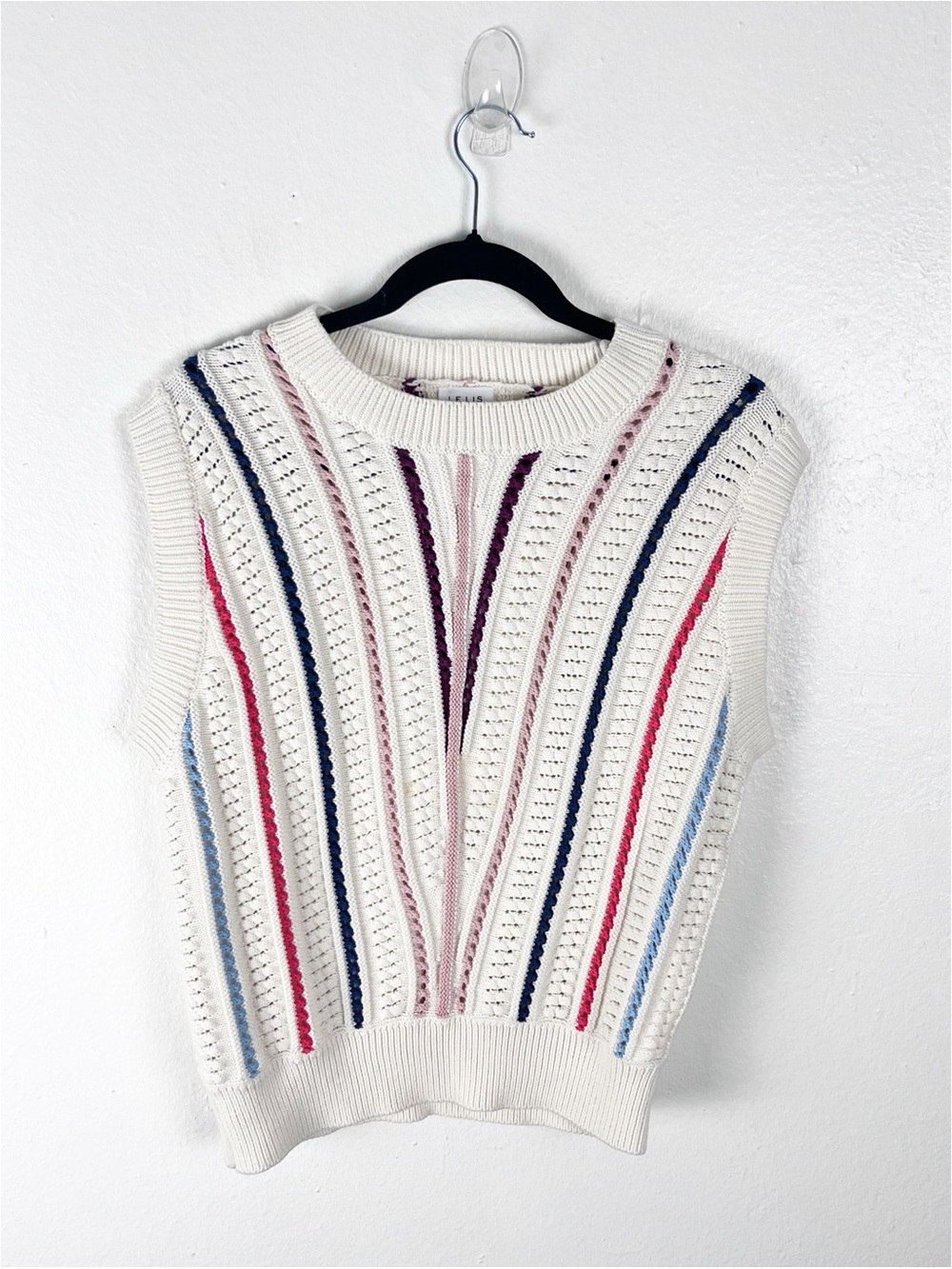 LE LIS 100% Cotton Striped Knit Sweater Vest Medium Preppy Golf Tennis Casual